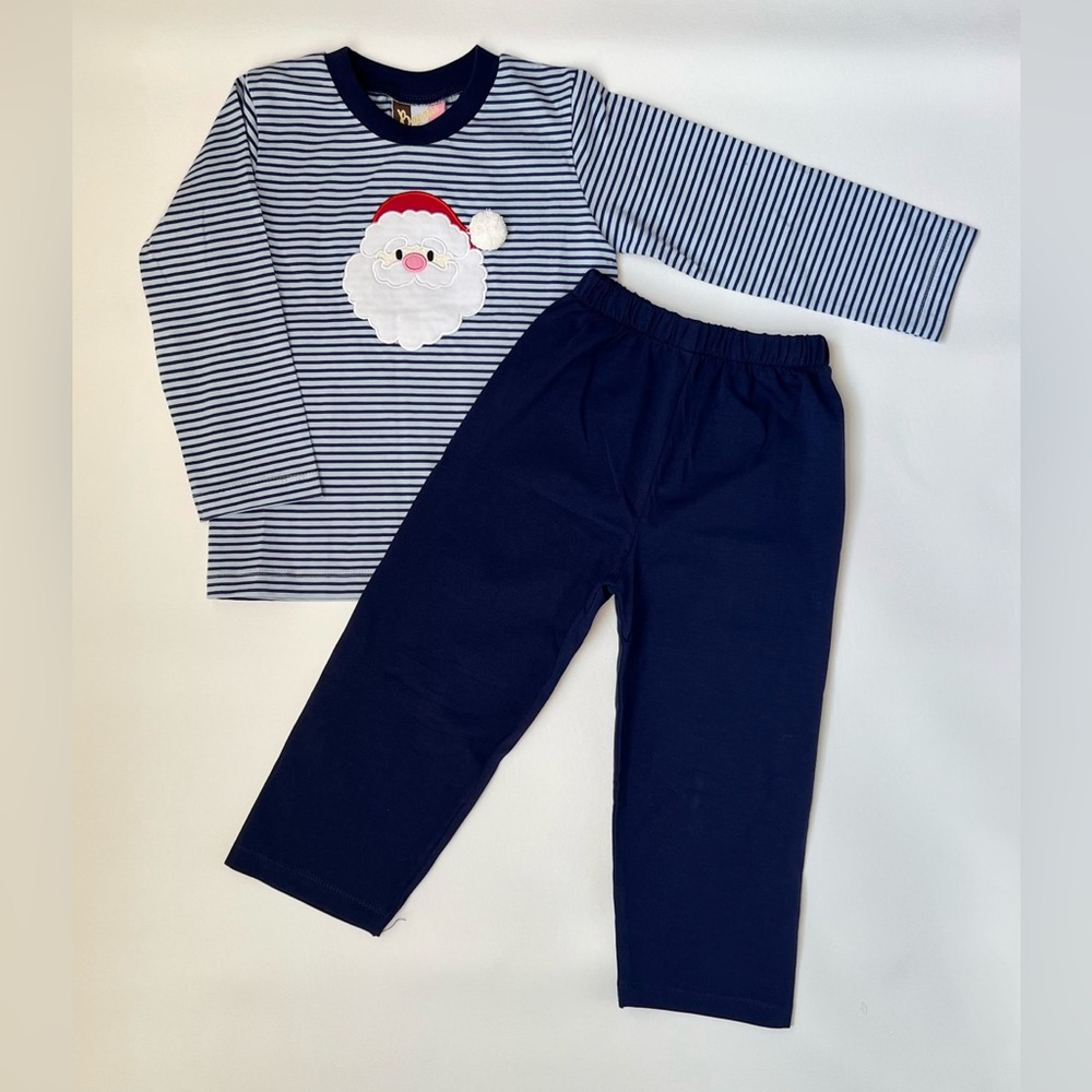 NWOT Kids Navy Stripe Santa Appliqué Matching Set